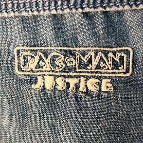 Justice Girls PAC-MAN Chambray Denim w Embroidery Short-Sleeve Button-Up SZ XL - Picture 6 of 10